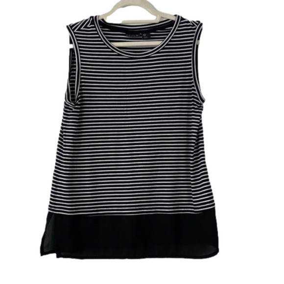 TAHARI size M black and white stripe sleeveless top with shear bottom - Picture 1 of 9